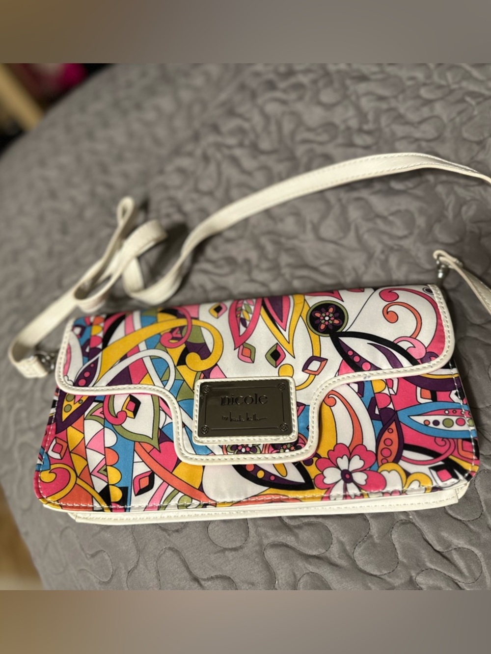 Nicole by Nicole Miller White-Trim Multicolor Paisley Purse